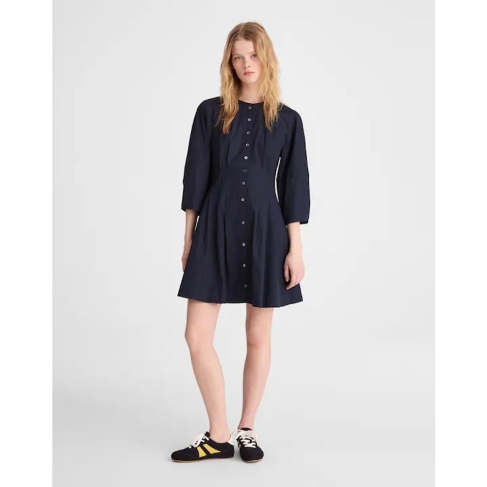NWT Madewell Sculptural-Sleeve Pleated Mini Dress In Classic Navy Size 16